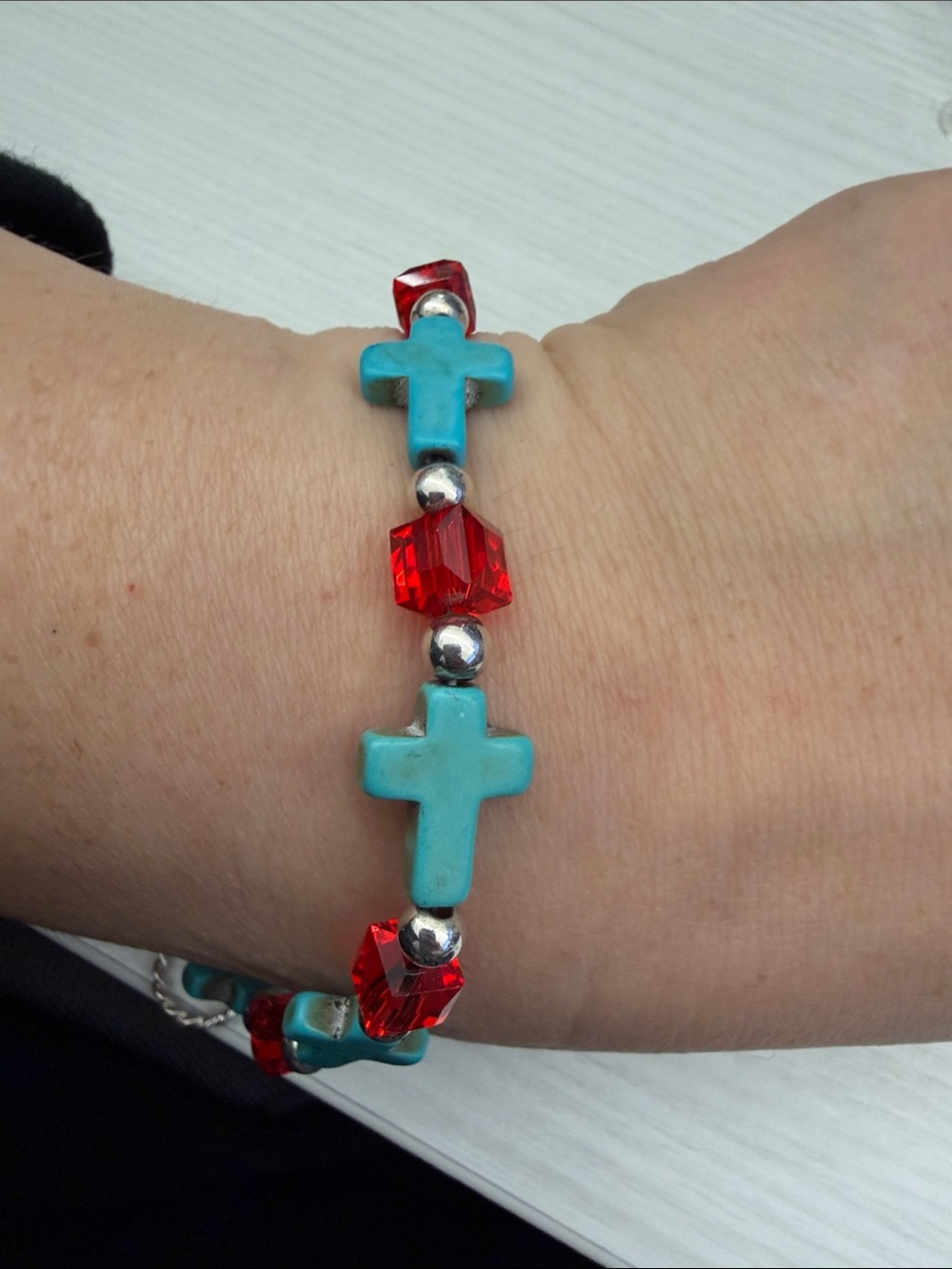 Sterling silver Turquoise Cross Bracelet with Red Crystal Accents